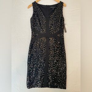 David Meister Sequin Sheath Cocktail Dress Black Sz 8 NEW